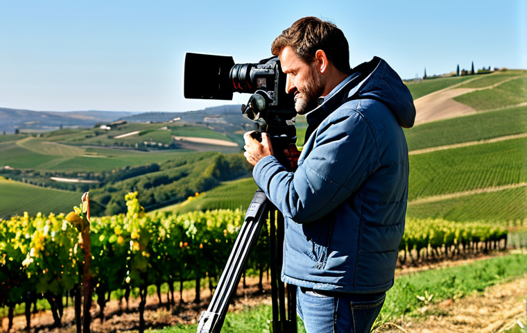 Freelance Filmmaker on Location**
"A professional freelance filmmaker, fully clothed in practical outdoor attire like jeans and a jacket, operating a high-end cinema camera on a film set in the French countryside. Rolling hills, vineyards in the background, warm natural lighting. Safe for work, appropriate content, perfect anatomy, correct proportions, well-formed hands, natural pose, professional photography, high quality, family-friendly."
**