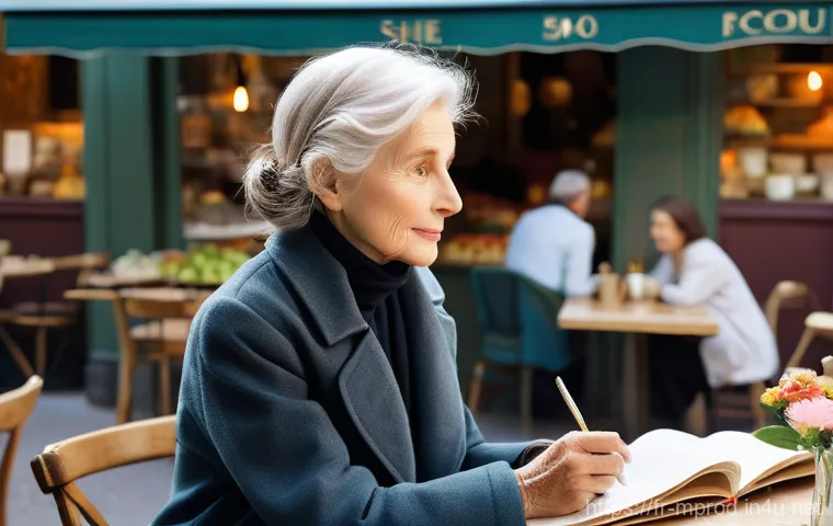 미디어 프로듀서의 창의적 사고 키우기 - **"Parisian Cafe: The Observer's Muse"**
    A young woman, elegantly dressed in a chic, modest Pari...