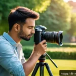 미디어 프로듀서가 알아야 할 영상 콘텐츠 제작 기술 - A professional outdoor video shoot featuring a compact mirrorless camera mounted on a sturdy tripod,...