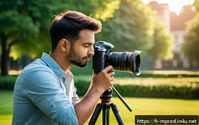 미디어 프로듀서가 알아야 할 영상 콘텐츠 제작 기술 - A professional outdoor video shoot featuring a compact mirrorless camera mounted on a sturdy tripod,...