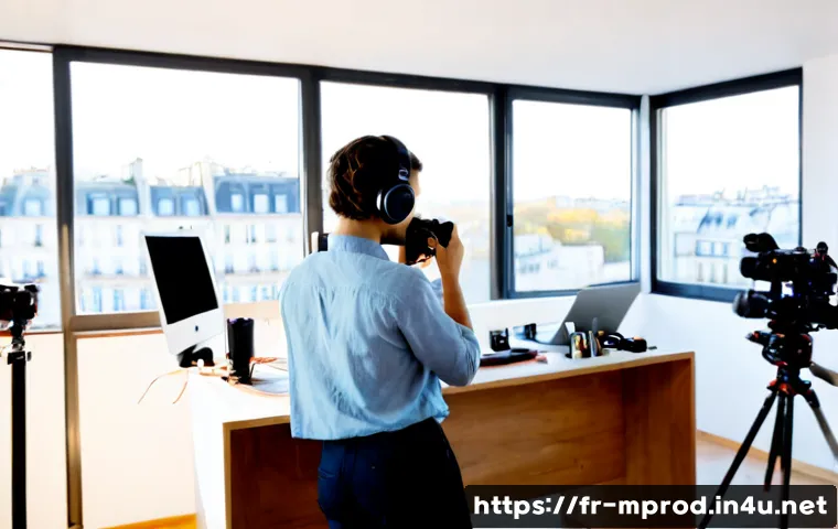 미디어 프로듀서 자격증 취득 과정 브이로그 - Photorealistic vlog-style scene of a young French media production student in a bright Paris apartme...